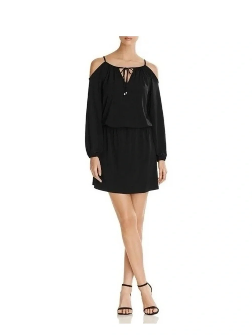 Michael Kors Black Cold Shoulder Blouson Dress.
